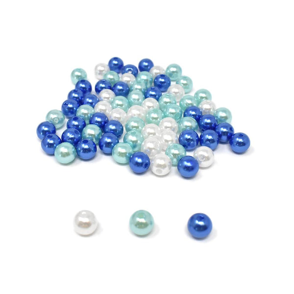 Plastic Tri-Color Pearl Beads, 10mm, 70-Piece, Blue