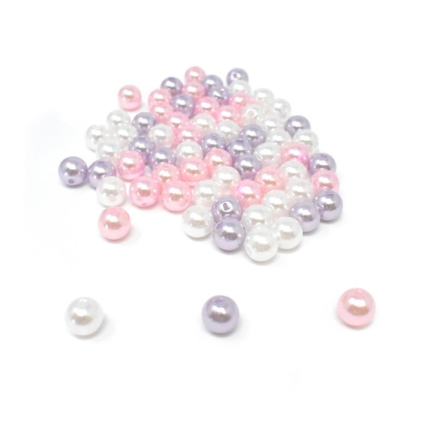 Plastic Tri-Color Pearl Beads, 10mm, 70-Piece, Pink