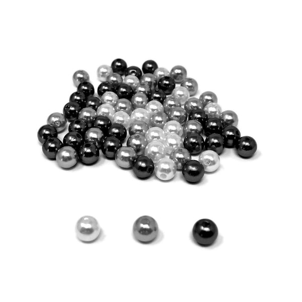 Plastic Tri-Color Pearl Beads, 10mm, 70-Piece, Black