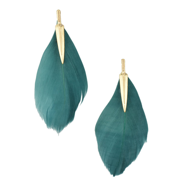 Single Feather Drop Earrings, Teal, 3-Inch