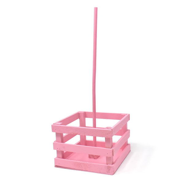 Mini Wooden Crate with Dowel, Pink, 5-Inch