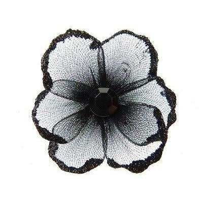 Organza Glitter Nylon, Mini Flower, 2-inch, 12-Piece, Black