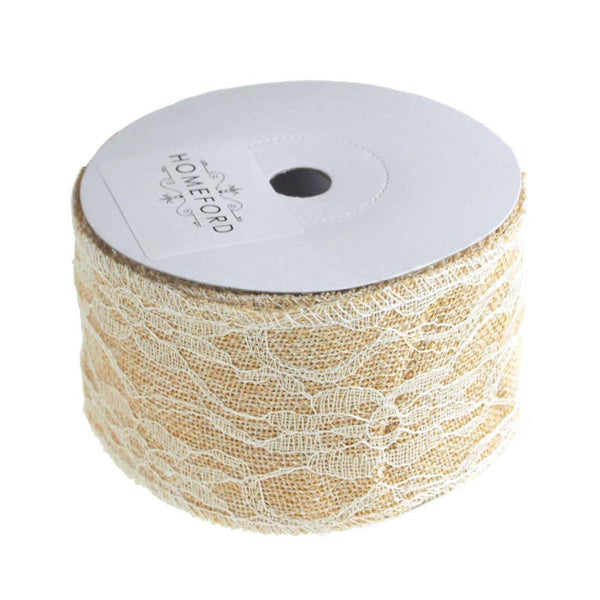 Faux Burlap Ribbon Lace Overlay, 2-1/2-Inch, 10 Yards, Ivory