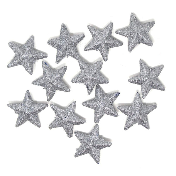 Glittered Foam Stars, Silver, 2-1/2-Inch, 12-Count