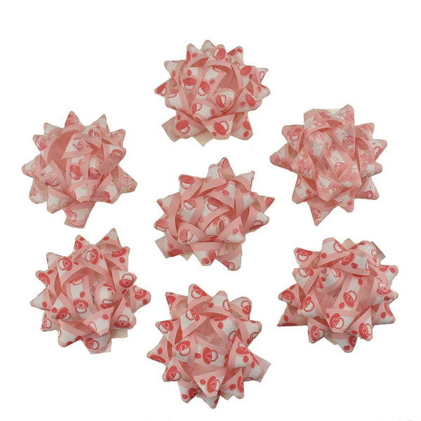 Self-Adhesive Pre-tied Star Bows, 2-Inch, 25-Piece, Pink/White Baby Shower