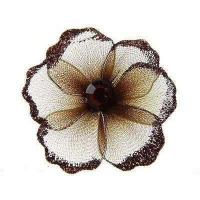 Organza Glitter Nylon, Mini Flower, 2-inch, 12-Piece, Brown