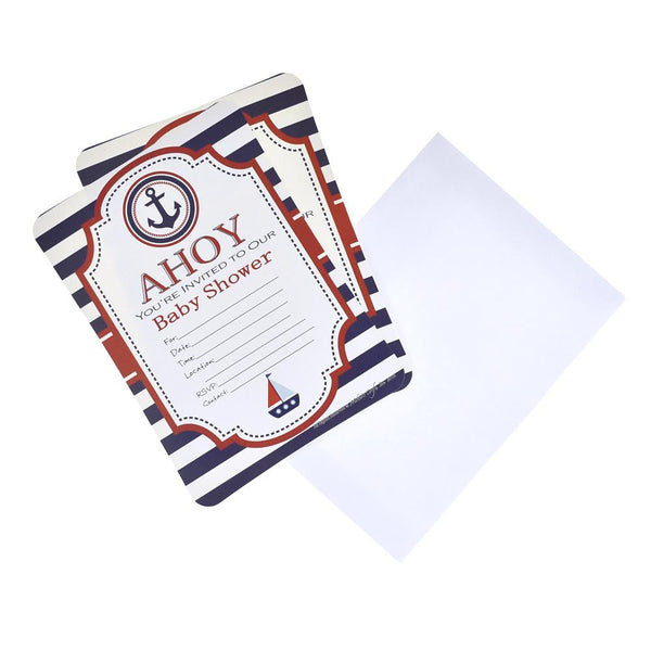 "Ahoy!" Sailor Baby Shower Invitation Set, 7-Inch, 12-Piece