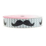 Glitter Mustache Chevron Grosgrain Ribbon, 7/8-inch, 3-yard