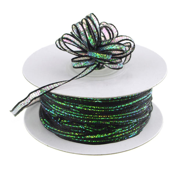 Iridescent Pull Bow Christmas Ribbon, 1/8-Inch, 50 Yards, Black