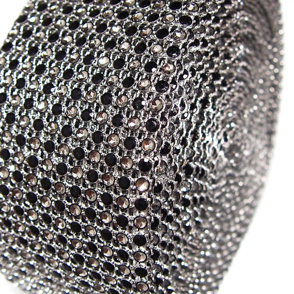 Two Tone Rhinestone Diamond Mesh Wrap Ribbon, 2-1/2-Inch, 10 Yards, Black