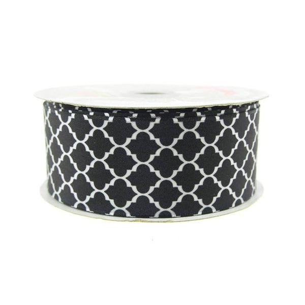 Geometric Print Satin Ribbon, 1-1/2-inch, 10-yard, Black