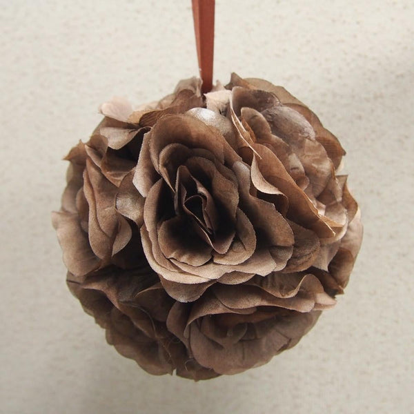 Silk Flower Kissing Balls Wedding Centerpiece, 6-Inch, Brown