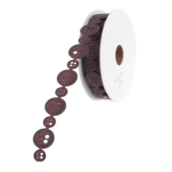 Polyester Button Garland Ribbon, 1/2-Inch, 10 Yards, Brown