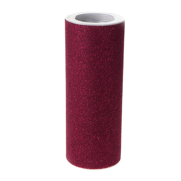 Glitter Tulle Spool Roll, 6-Inch, 10 Yards Burgundy