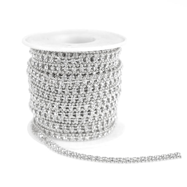 Beaded Edge Diamond Rhinestone Link Roll, Silver, 5mm, 9-Yard