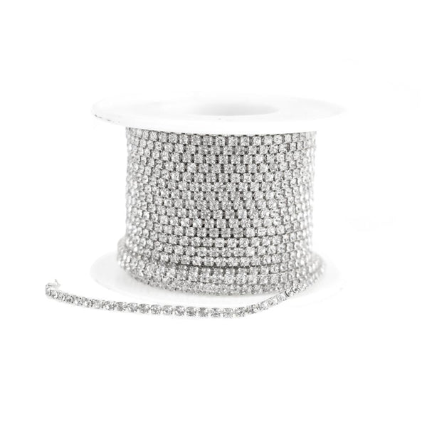 Diamond Rhinestone Single Link Roll, Silver, 2mm, 9-Yard