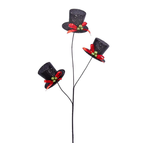 Snowman Top Hat Christmas Tree Pick, Black, 19-Inch