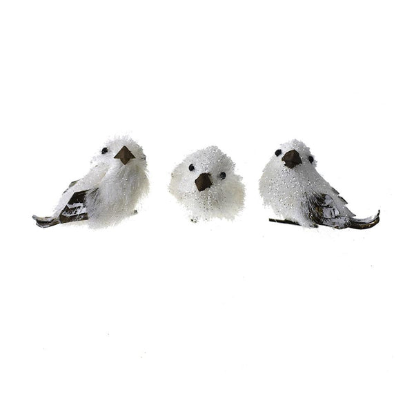 Mini Tinsel Bird with Clip Christmas Ornaments, White, 2-Inch, 3-Piece