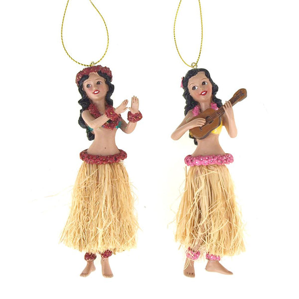 Resin Hula Dancers Christmas Tree Ornaments, 5-Inch, 2-Piece