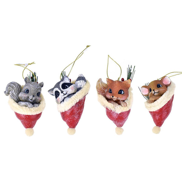 Resin Vintage Animal Christmas Ornaments, Assorted, 3-1/2-Inch, 4-Piece