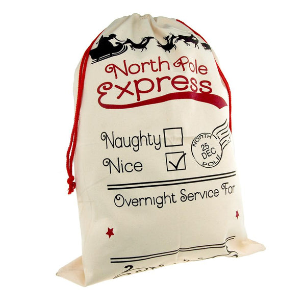 Christmas North Pole Express with Santa and Reindeer Sack, Ivory, 27-Inch x 19-Inch