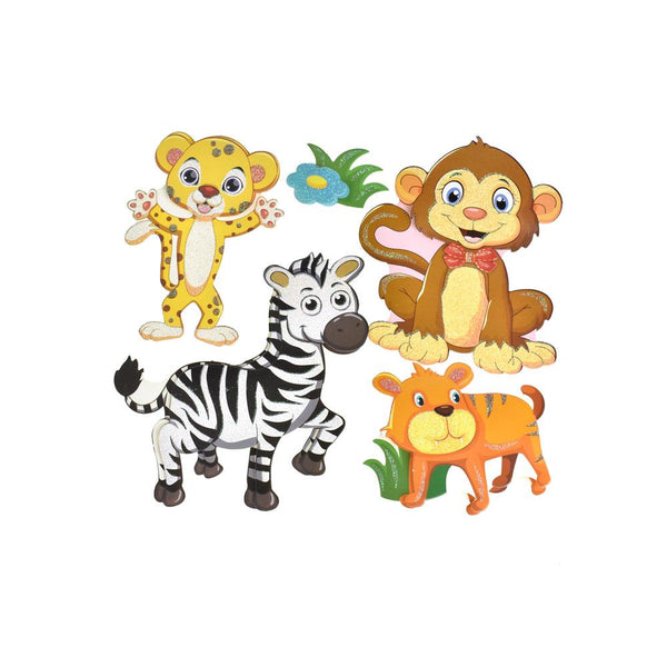 Zoo Buddies 3D Glitter Pop-Up Wall Art Stickers, 5-Piece