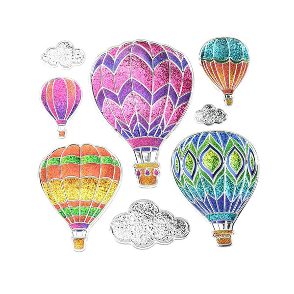 Spectacular Hot Air Balloon Glitter Sequin Wall Art Stickers, 8-Piece