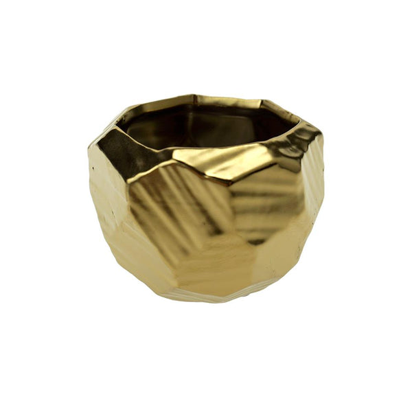 Round Polyhedron Ceramic Vase, Gold, 3-1/2-Inch