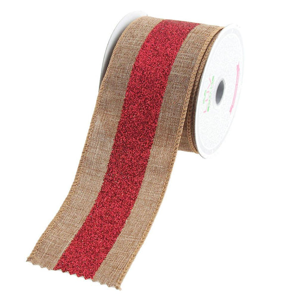 Glitter Center Canvas Ribbon, 2-1/2-Inch, 10 Yards, Toffee/Red