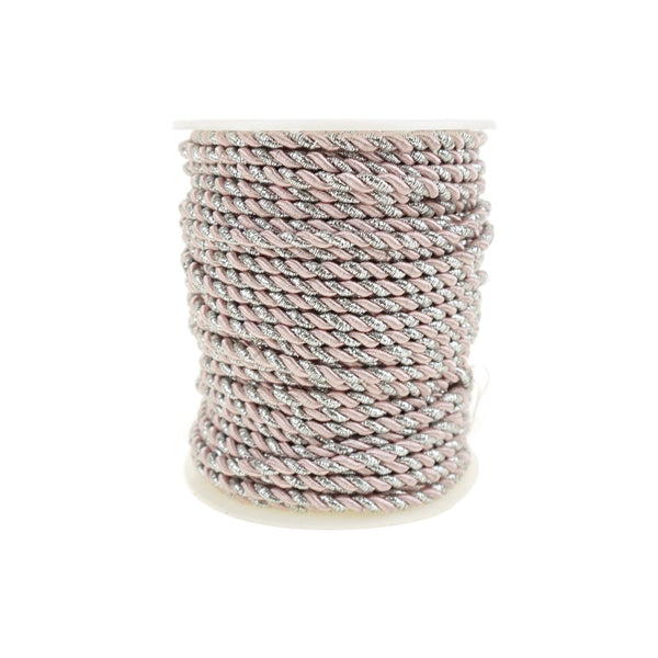 Metallic Twisted Cord Rope Trim, 3mm, 25-Yard, Pink