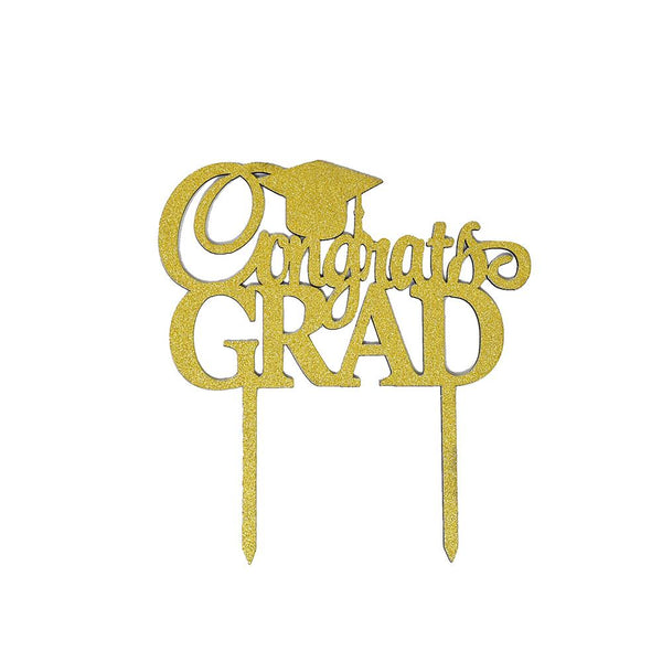 Glittered "Congrats Grad" Cake Topper, 6-Inch, Gold