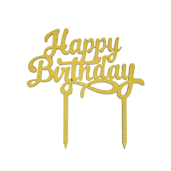 Glittered "Happy Birthday" Cake Topper, 6-1/2-Inch, Gold