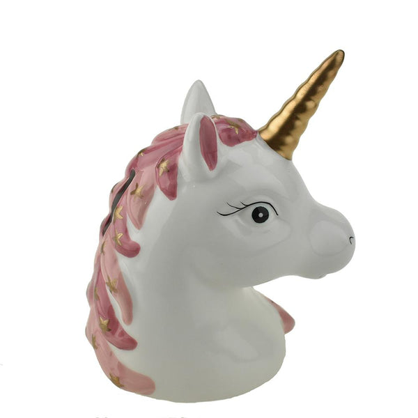 Ceramic Starry Unicorn Head Coin Bank, 6-1/2-Inch, Pink