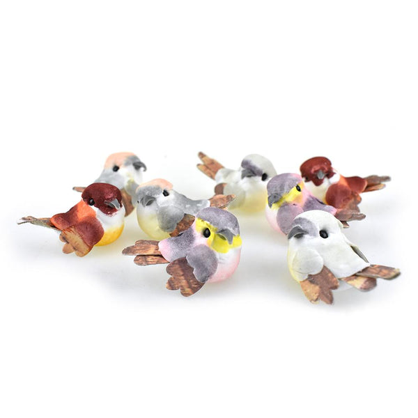 Mini Cardboard Feathered Bird Figurines, 1-1/2-Inch, 24-Piece