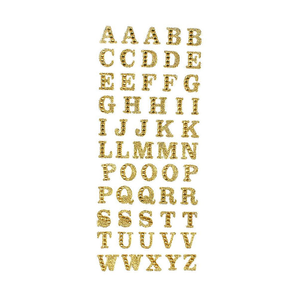 Glitter and Rhinestone Alphabet Stickers, 1/2-Inch, 55-Piece, Gold