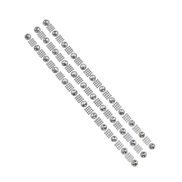 Square Diamond with Rhinestud Flower Stickers, 1/2-Inch, 3-Strips, Silver