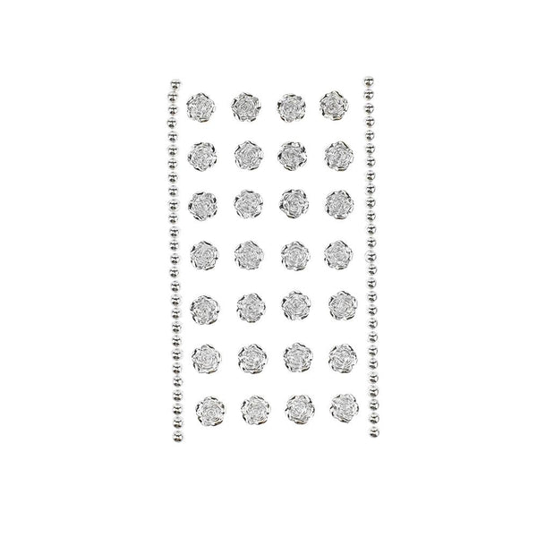 Pearlescent Rhinestone Rose Stickers, 1/2-Inch, 30-Piece, Silver