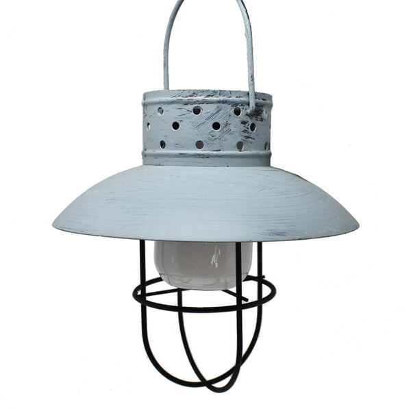 Solar-Powered Rustic Hanging Lamp, Blue, 12-Inch