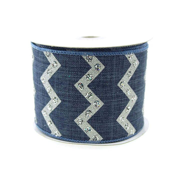 Chevron Glitters Canvas Ribbon, 2-1/2-inch, 10-yard, Denim