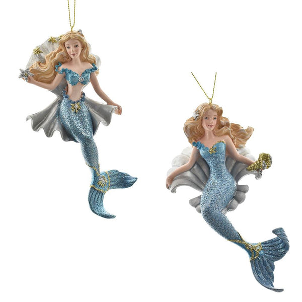 Glitter Mermaid Christmas Ornaments, 6-Inch, 2-Piece