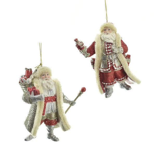 Glitter Santa Claus with Staff and Nutcracker Ornaments, 5-inch, 2-Piece