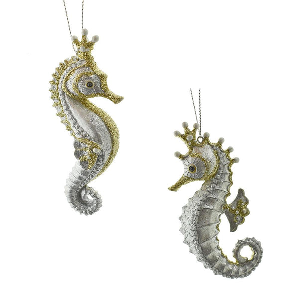 Jewels of Sea Seahorses Ornaments, Gold/Silver, 2-Piece