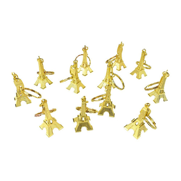 Paris Eiffel Tower Keychain Party Favors, Gold, 1-7/8-Inch, 12-Piece