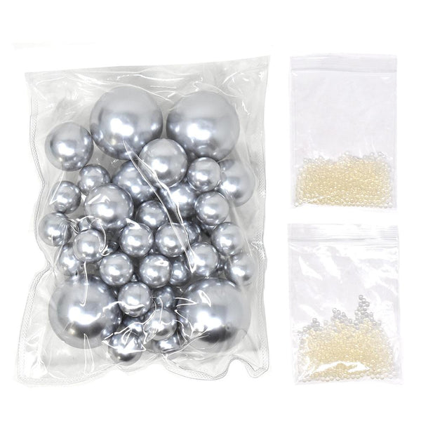 Vase Filler Pearls with Aqua Jelly Beads, Silver, 5/16-Pound