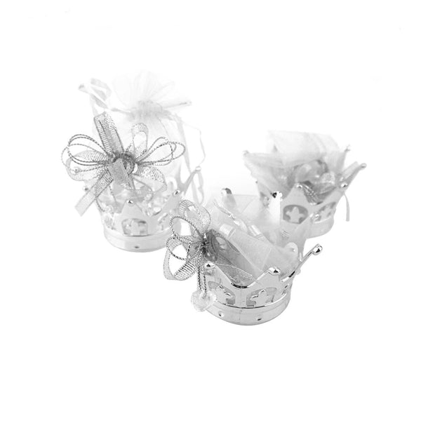 Mini Royal Crown with Rhinestone Organza Bags, 4-1/2-Inch, 6-Count, Silver