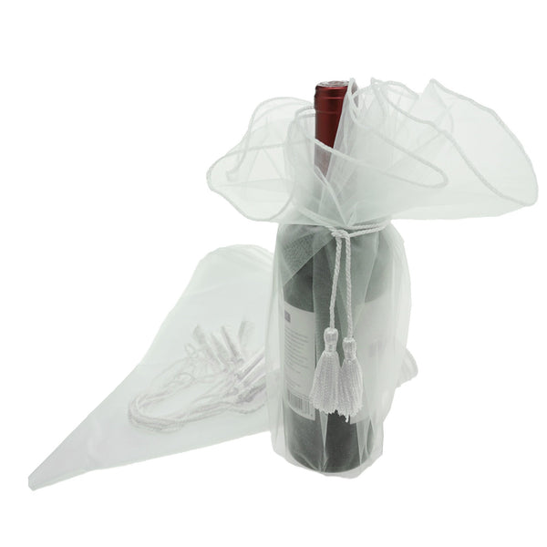 Organza Wine Bottle Wrap with Cord Tassel, 6-Count, 28-Inch, White