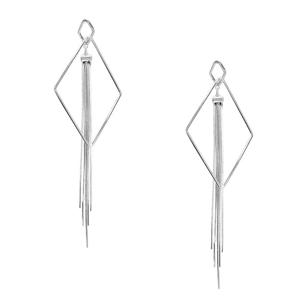 Hanging Diamond Tassel Earrings, Silver, 6-Inch