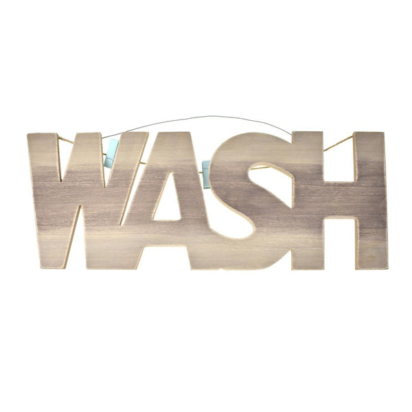 Wooden "Wash" Plaque with Clothespins, 23-Inch