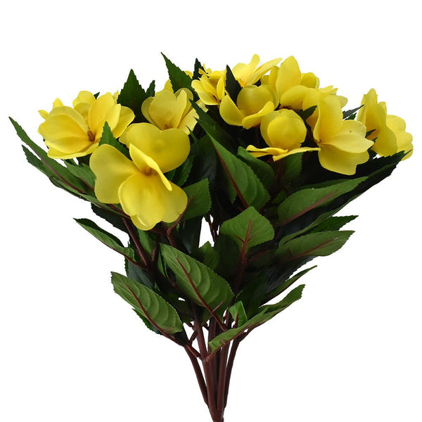 Artificial New Guinea Impatiens Spray, Yellow, 13-1/2-Inch