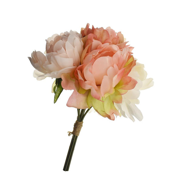 Artificial Peony Bouquet, Coral/Blush, 13-Inch